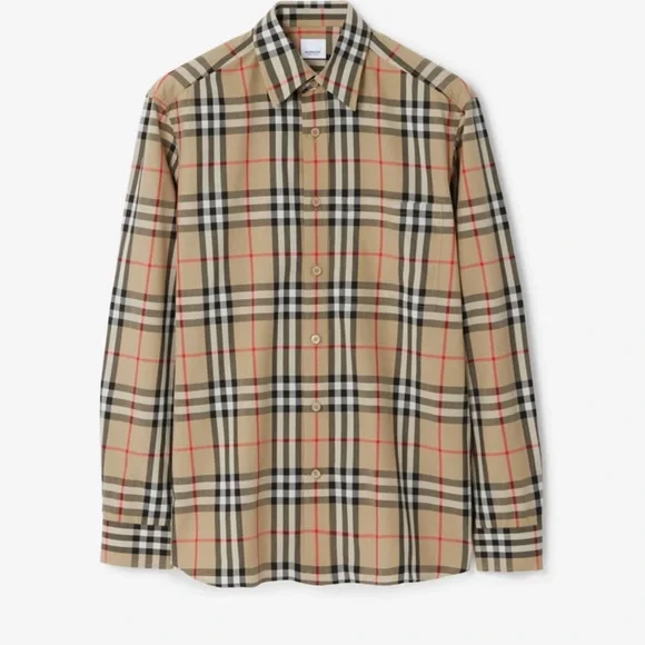A cotton poplin shirt, woven with the Burberry Check. - Picture 1 of 1